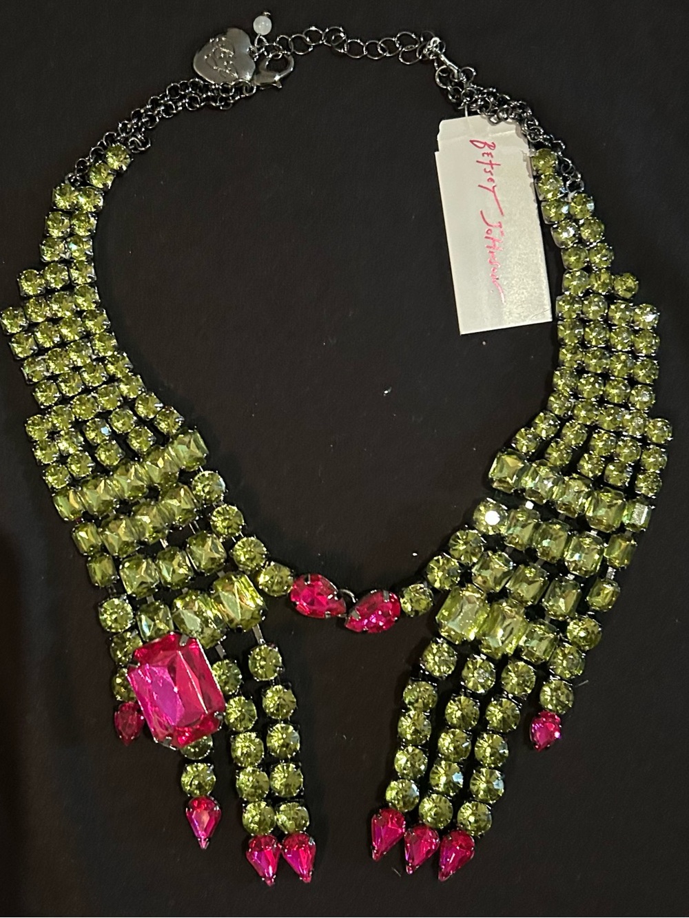Betsey Johnson Lime Green and Hot Pink Crystal Bib Necklace
